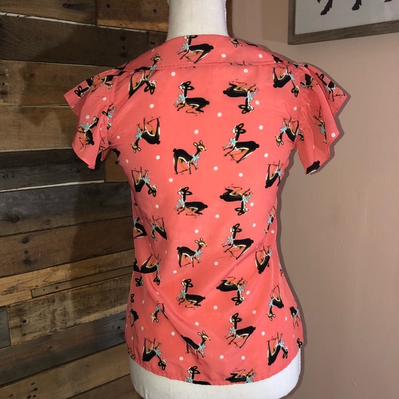 Beach bash cute deer print button up blouse - Picture 4 of 7